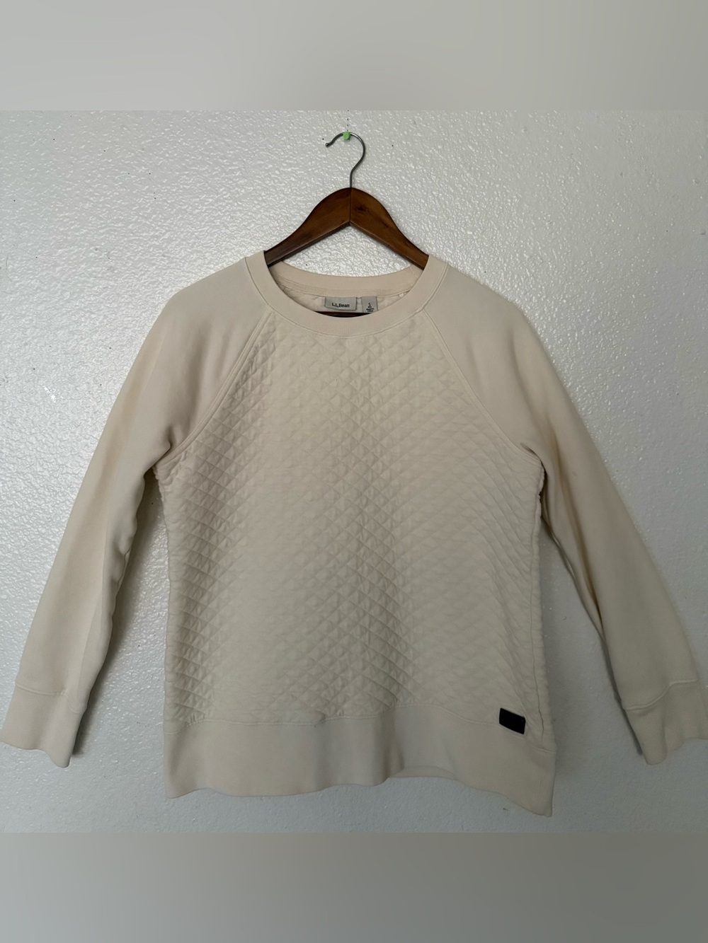 L.L. Bean Quilted Crewneck Sweater in Cream women’s size small